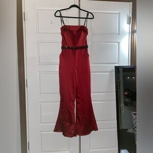 Vintage Red Satin Palazzo Leg Strapless Jumpsuit